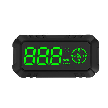Black GPS HUD speedometer display with green digital speed readout and compass icon
