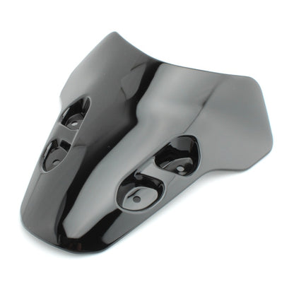 Motorcycle airflow deflector windshield, smoked/black, curved with two mounting holes