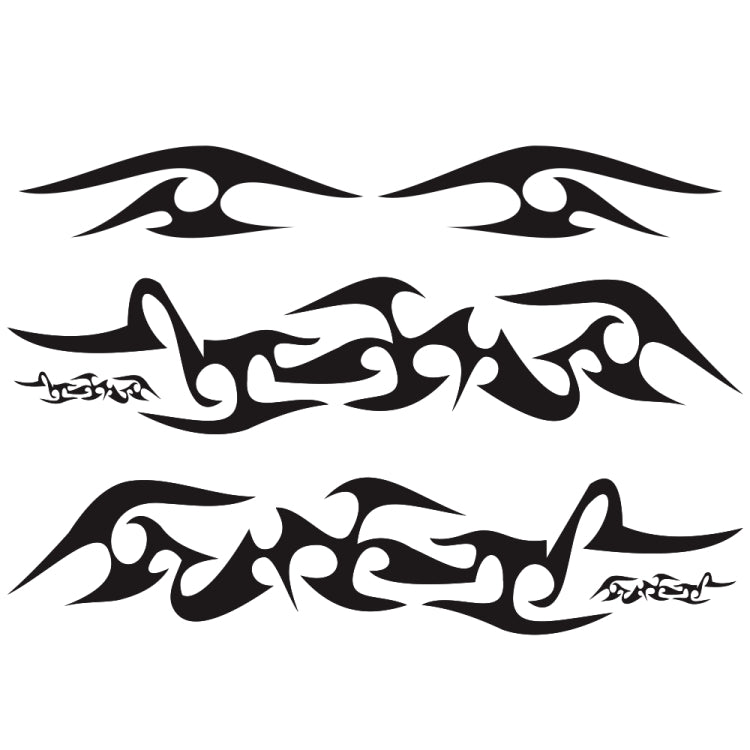 Flame pattern car sticker set with two black tribal decals on white background