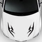 Hood flame pattern sticker: black tribal flame shapes on a white car