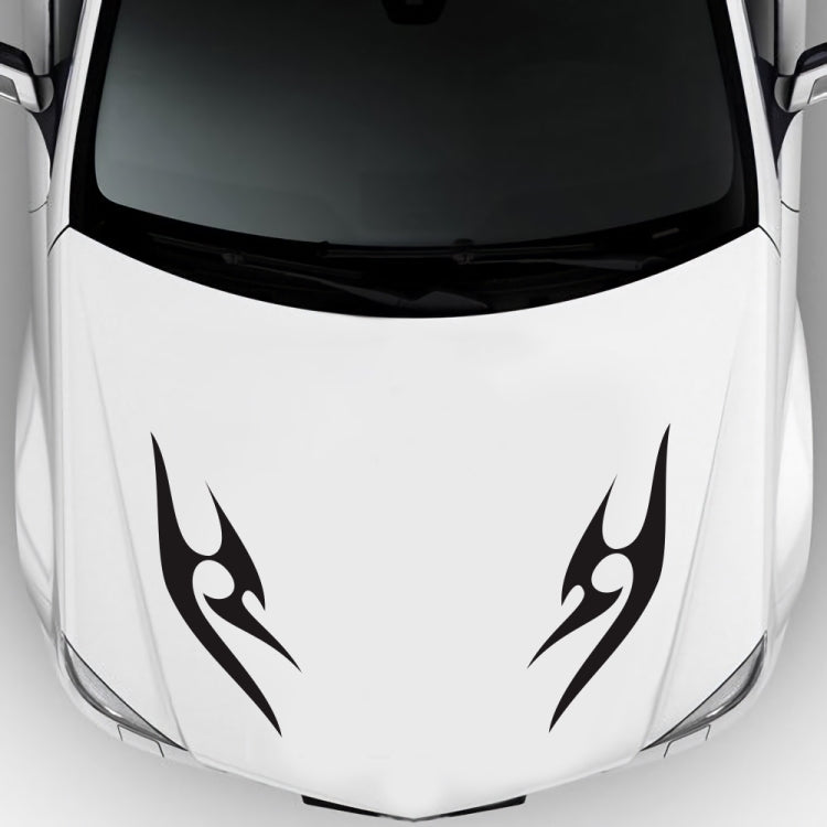 Hood flame pattern sticker: black tribal flame shapes on a white car