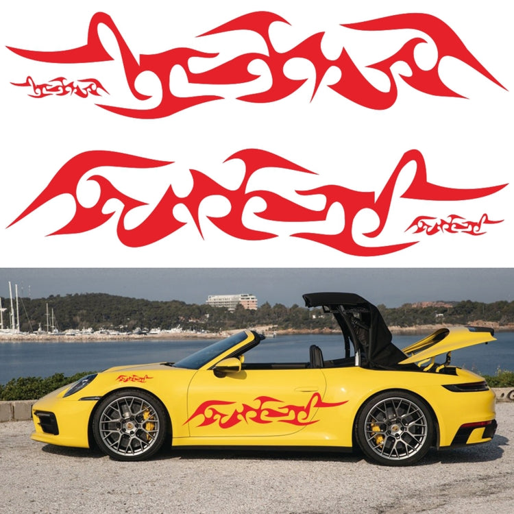 Flame pattern car sticker set with red tribal flames on a yellow sports car