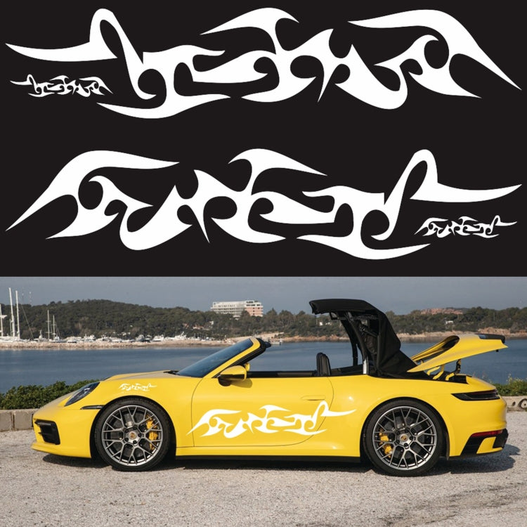 Flame pattern car sticker set with black tribal flames on a yellow sports car