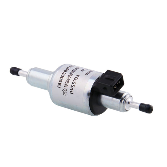 Diesel fuel pump with silver housing, black connectors, and two side fuel ports