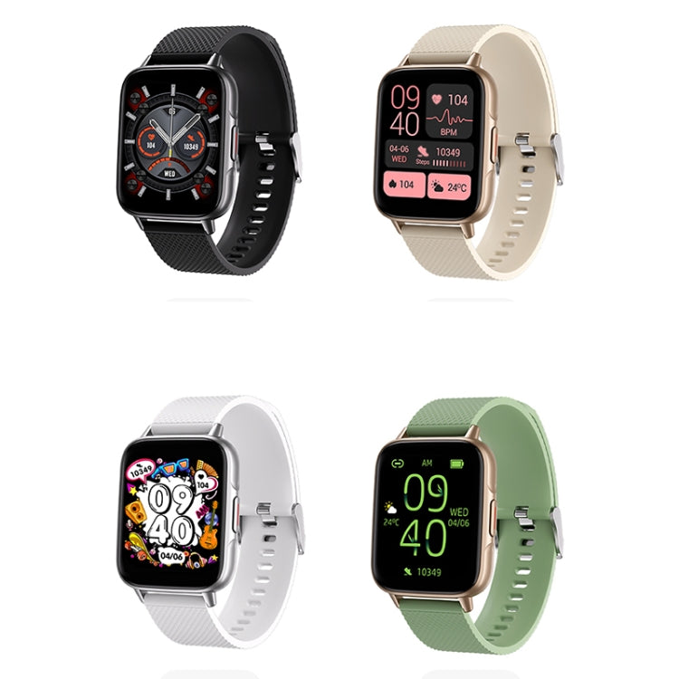Set of square smartwatches: black, beige, white, and green silicone strap styles