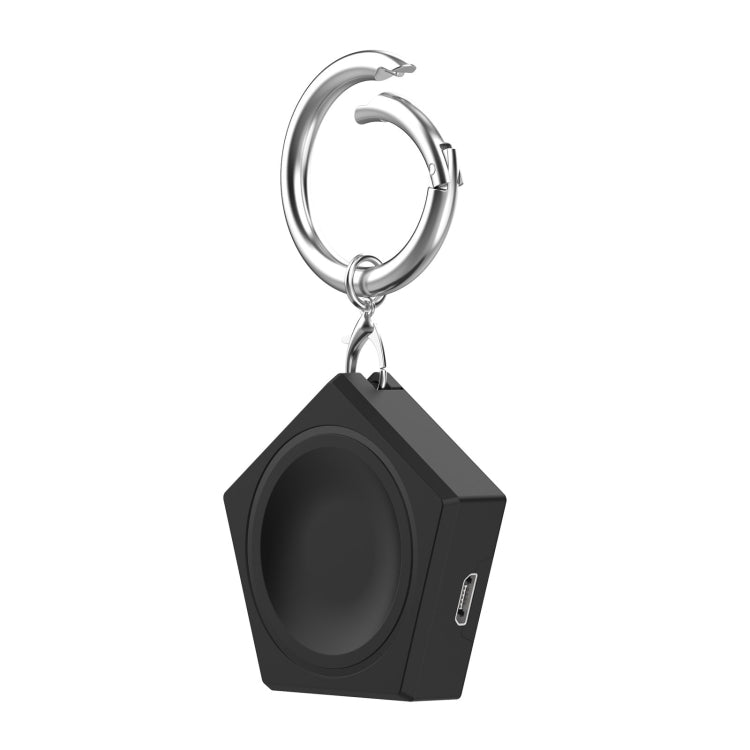 Black universal smart watch charger with keychain ring and octagon charging dock