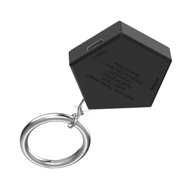 Universal smart watch charger keychain with hexagonal back view