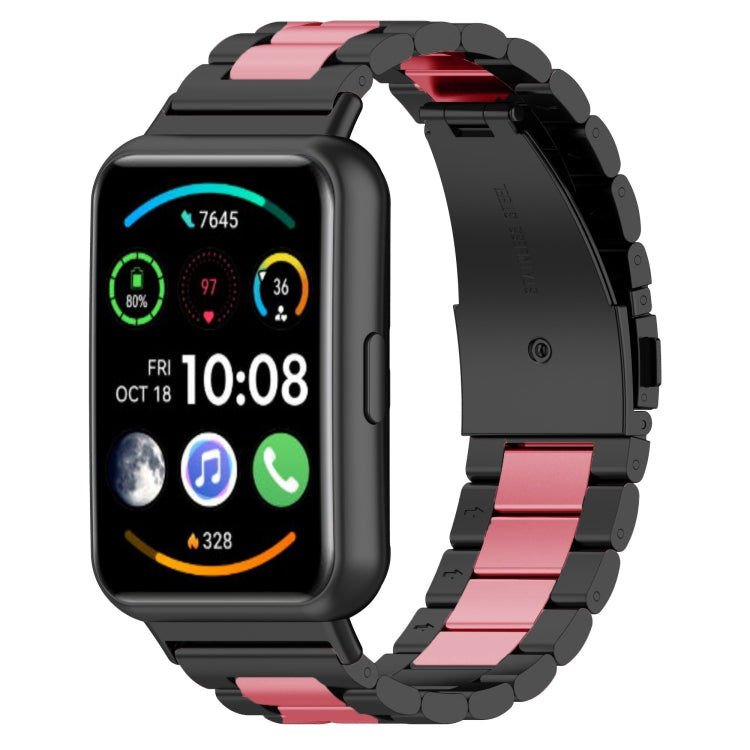 Three-bead metal watch band for Huawei Watch Fit 2, black with pink links