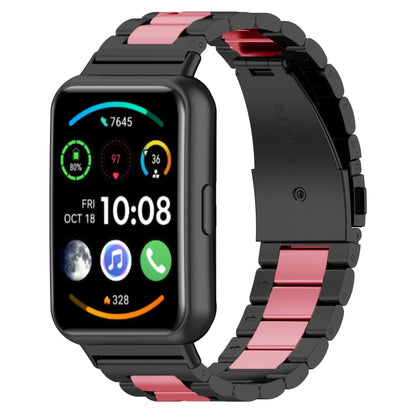 Three-bead metal watch band for Huawei Watch Fit 2, black with pink links