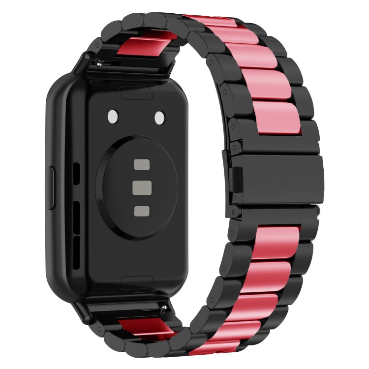 Three-bead metal watch band for Huawei Watch Fit 2, black with pink accent center links