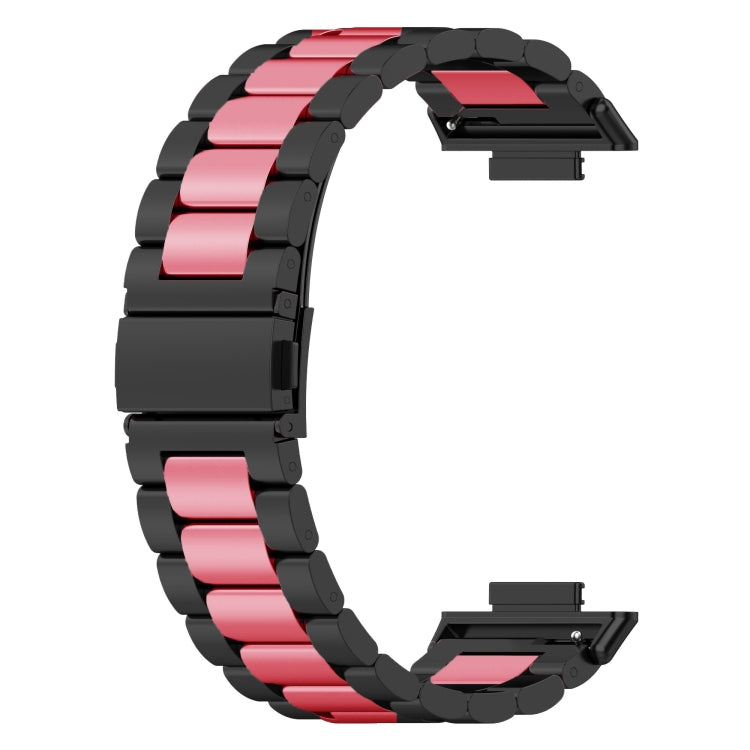 Three-bead metal watch band for Huawei Watch Fit 2, black with pink stripe-style links