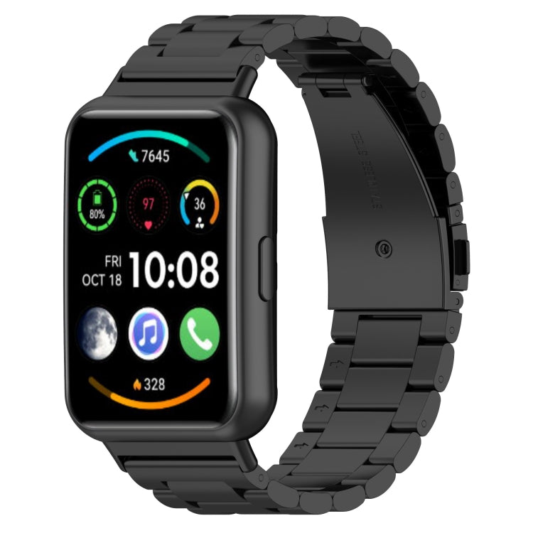 Three-bead stainless steel watch band, dark black metal links