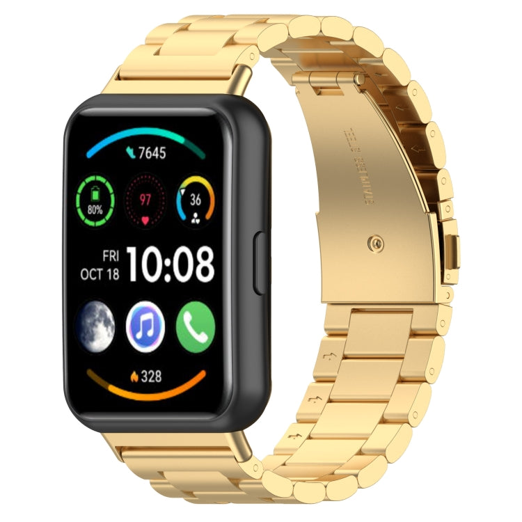 Three-bead stainless steel watch band, polished gold metal links
