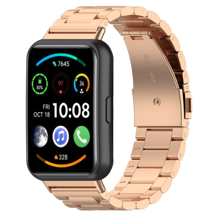 Three-bead stainless steel watch band, rose-gold metal links