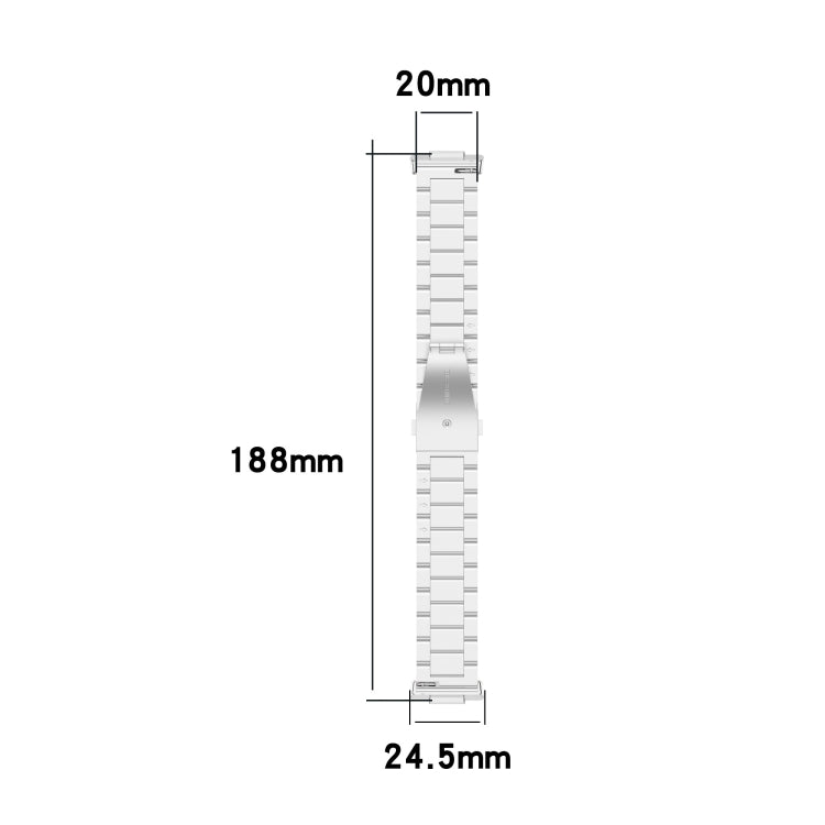 Three-bead metal watch band size diagram: 20mm wide, 188mm long, 24.5mm clasp