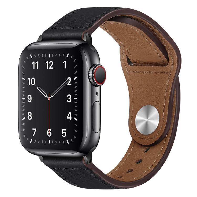 PU Leather Black Buckle Watch Band For Apple Watch Series, 7 45mm / 6&SE&5&4 44mm / 3&2&1 42mm, 7 41mm / 6&SE&5&4 40mm / 3&2&1 38mm