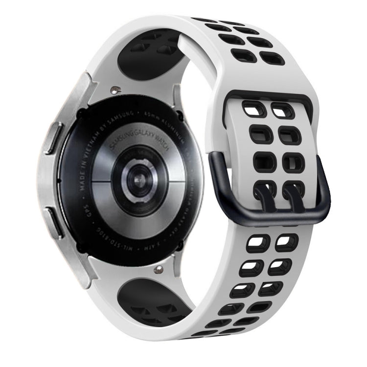 Two-color silicone watch band with double-row holes, white outer and black inner strap.