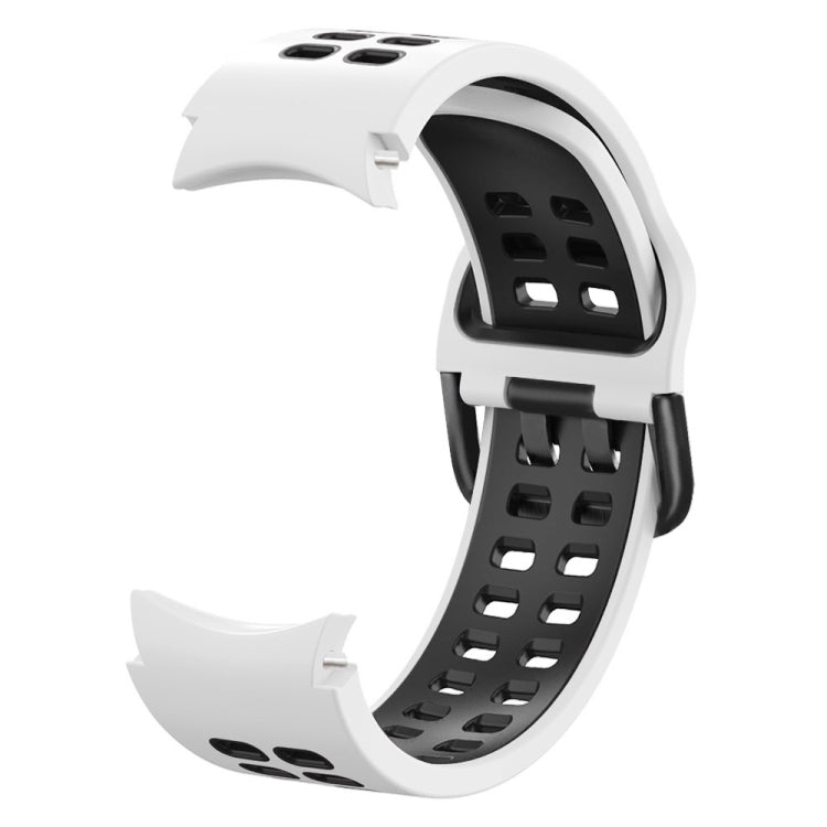 Two-color silicone watch band with double-row holes, white outer and dark gray inner strap.