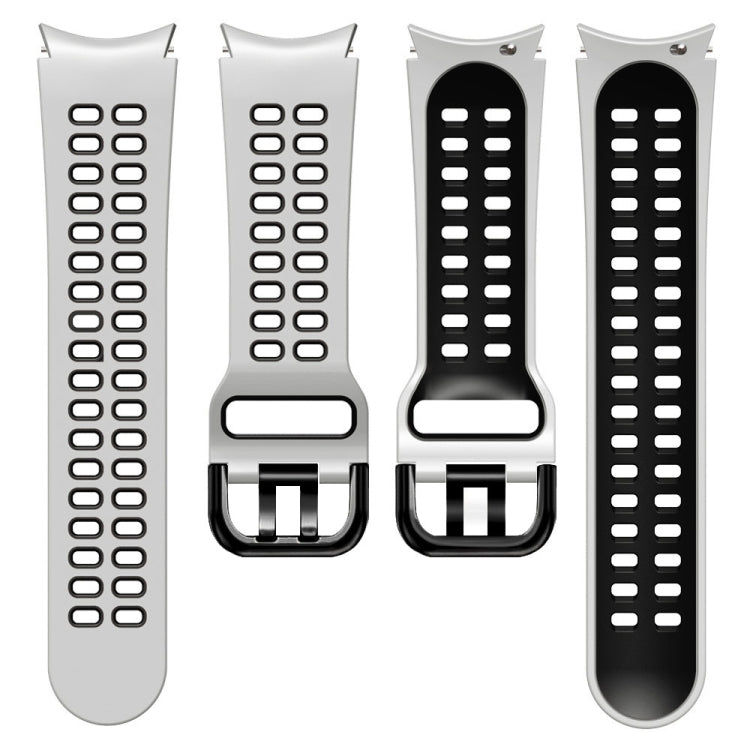 Two-color silicone watch band set with double-row holes, light and dark strap styles shown.