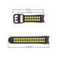 Silicone watch band size diagram: 87mm x 116mm, black strap with yellow holes.