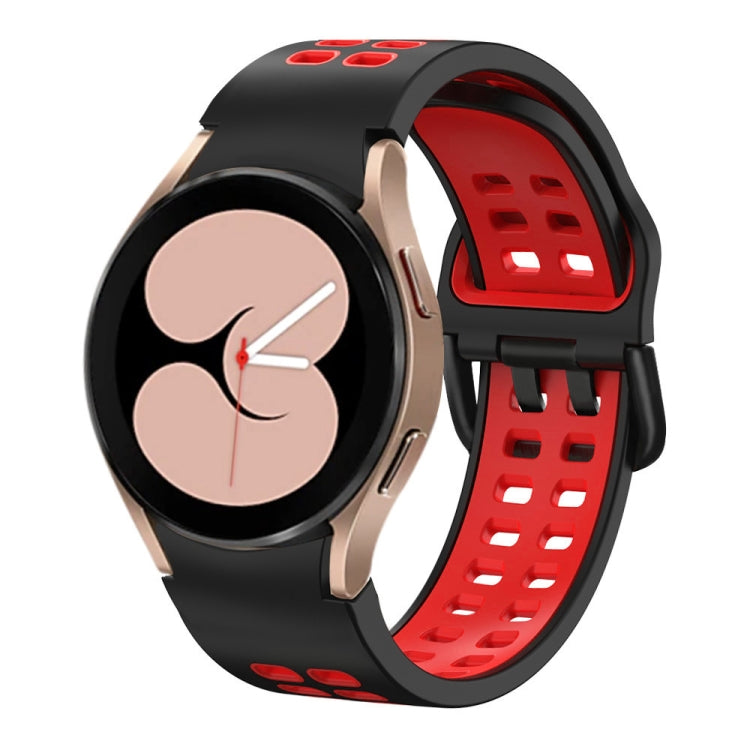 Silicone watch band with double-row holes, black and red strap for Galaxy Watch.