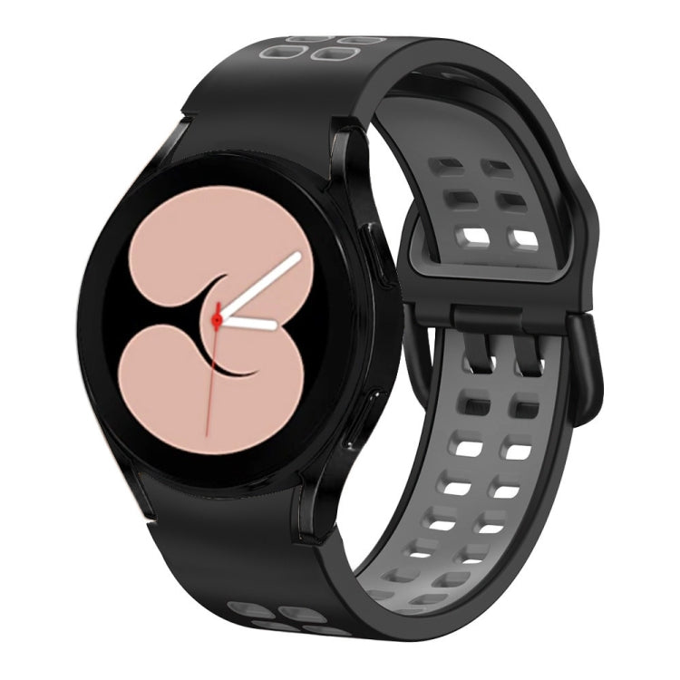 Two-color silicone watch band with double-row holes, black outer and dark gray inner strap.