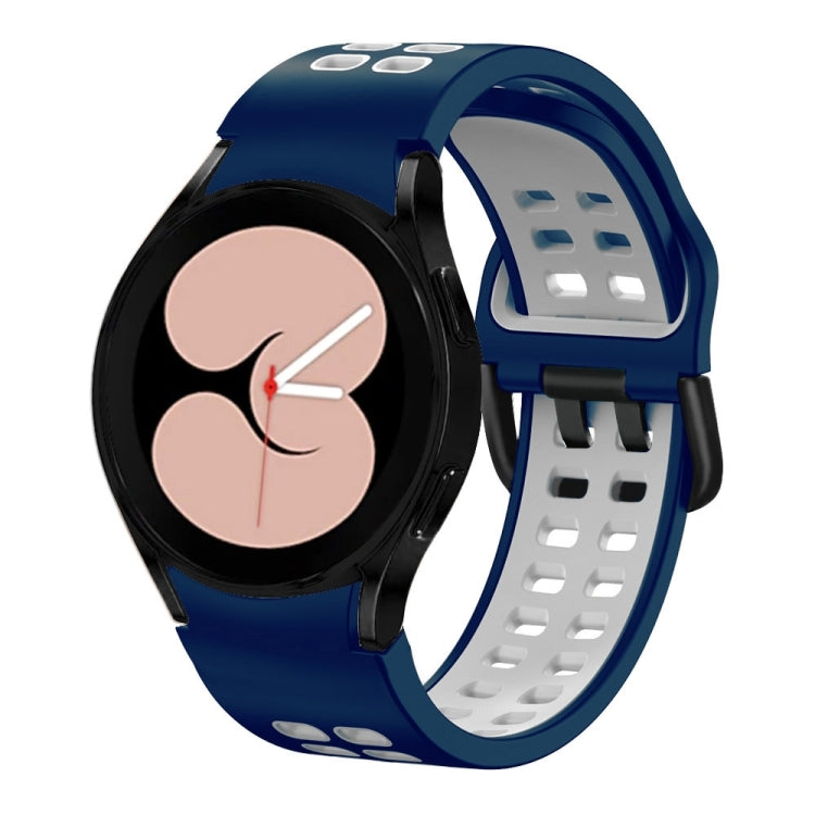 Silicone watch band with double-row holes, navy and black strap for Galaxy Watch.