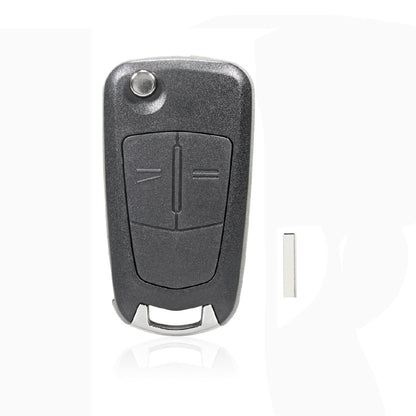 Foldable car key case shell, dark gray with 2-button remote insert and metal key blade