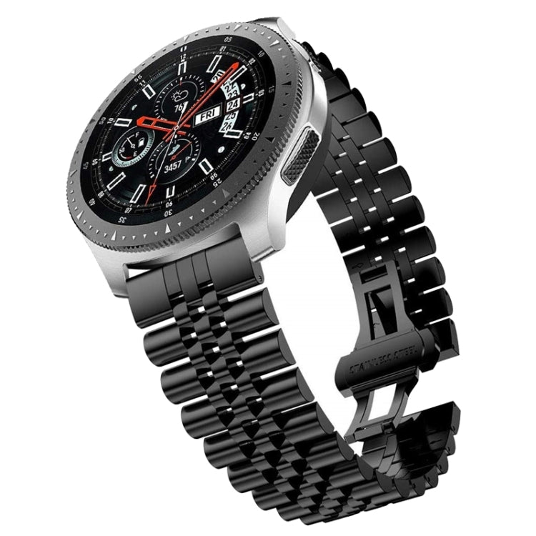 Five-bead stainless steel watch band with black links for Samsung Galaxy Watch