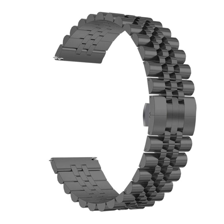 Five-bead stainless steel watch band, dark metallic black, open link view