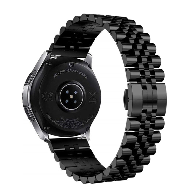 Five-bead stainless steel watch band with black links and metal clasp
