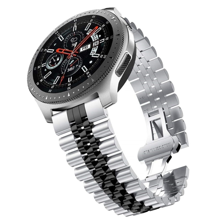 Five-bead stainless steel watch band with silver and black alternating links