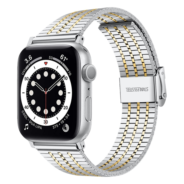 Two-tone silver and gold steel mesh link watch band for Apple Watch