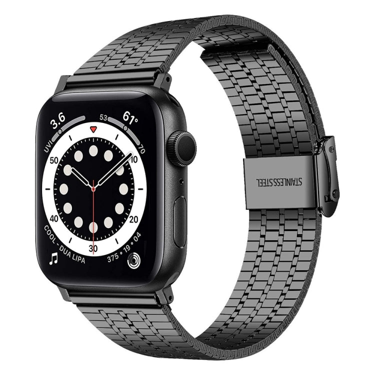 Black metal mesh link watch strap with foldover clasp