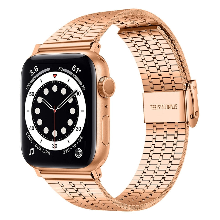 Rose gold stainless steel mesh watch band on smartwatch