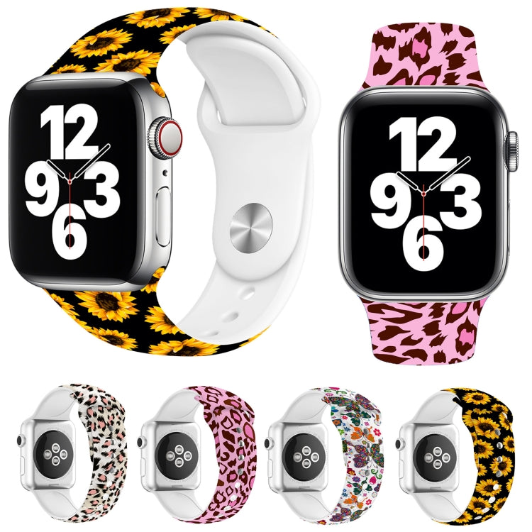 Assorted printed Apple Watch bands set: leopard, floral, and multicolor designs
