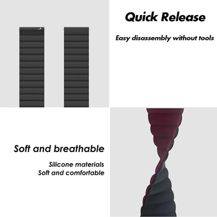 Black silicone watch band with ribbed links and foldover clasp detail