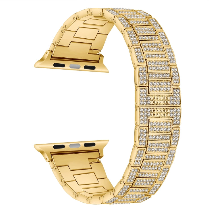 Gold metal Apple Watch band with diamond-accented link bracelet