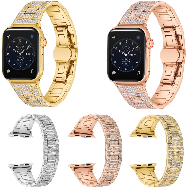 Diamond metal Apple Watch band in gold, rose gold, and silver with crystal accents