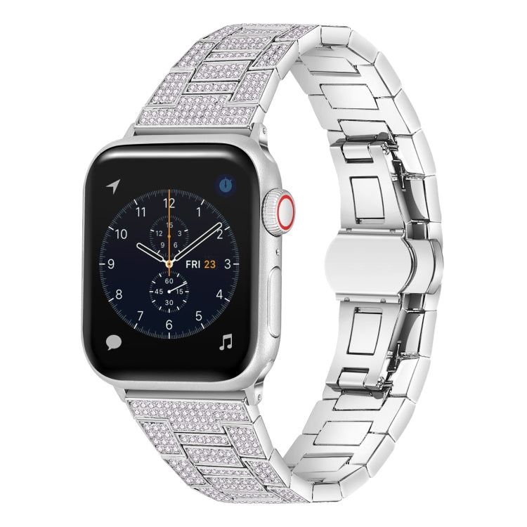 Diamond metal Apple Watch band with silver rhinestone links
