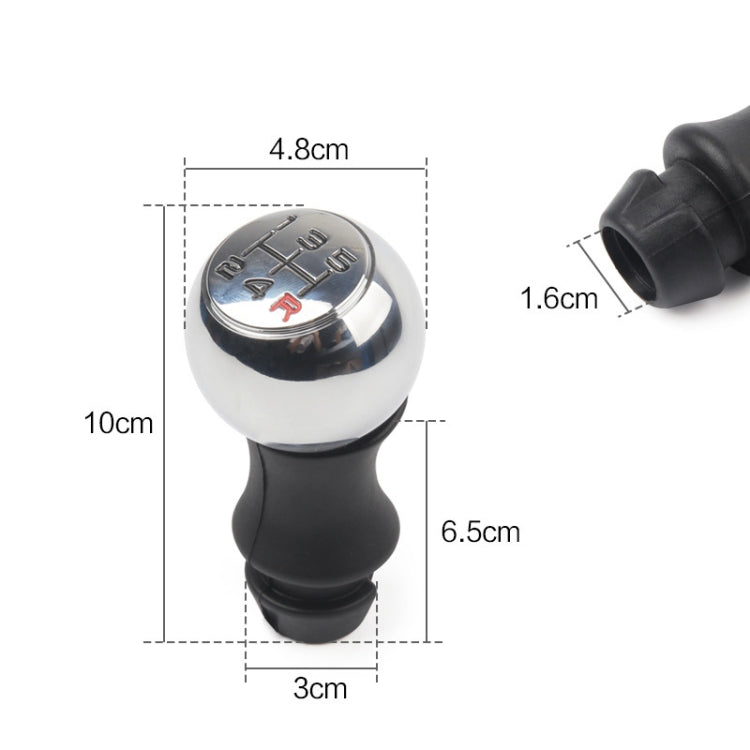 Gear shift knob with 4.8cm, 6.5cm and 10cm sizing shown; chrome top, black boot