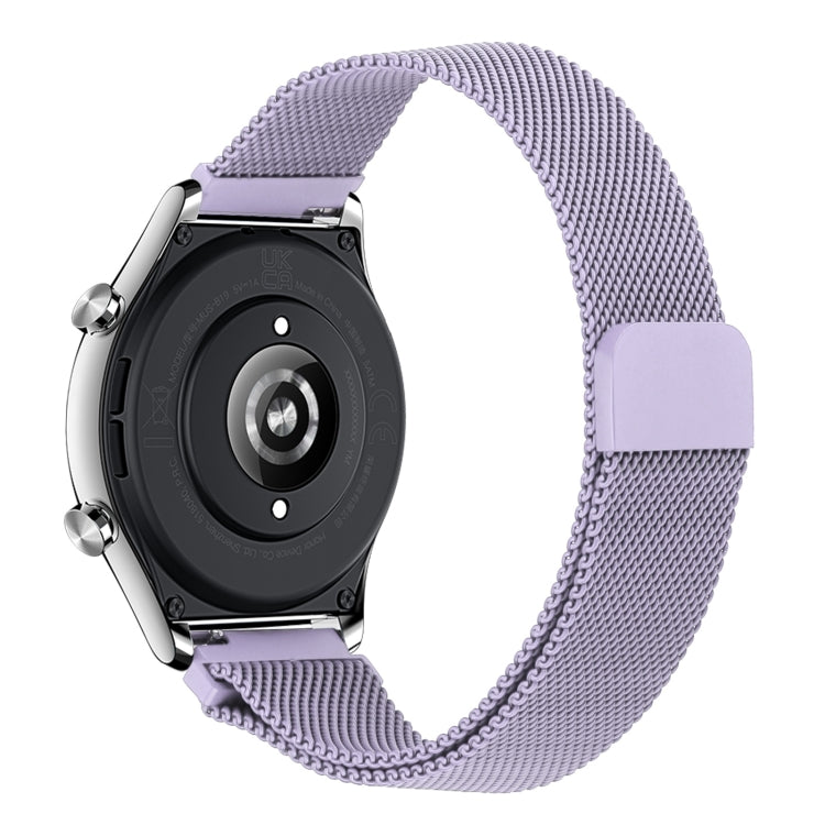 Metal milan chain watch band in lavender purple with clasp and woven mesh