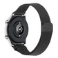 Metal milan chain watch band in black with rectangular clasp and woven mesh