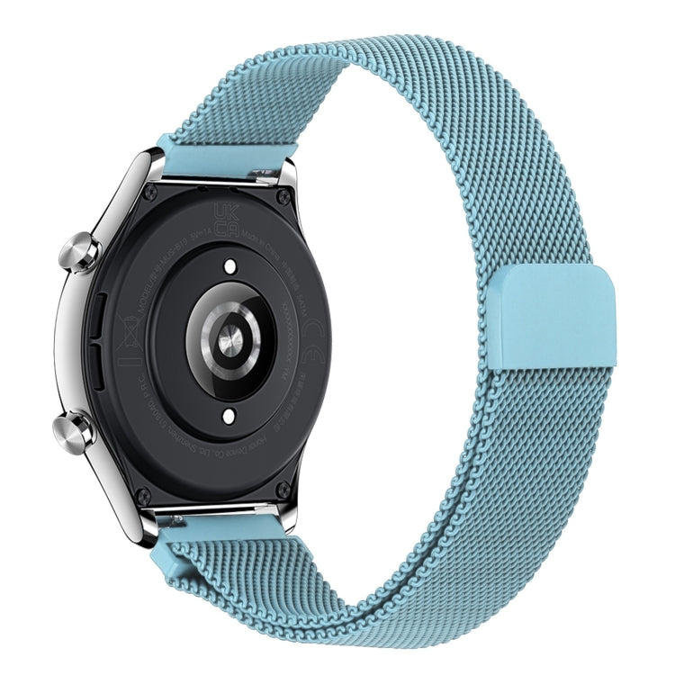 Milan chain metal watch band with light blue mesh and matching clasp