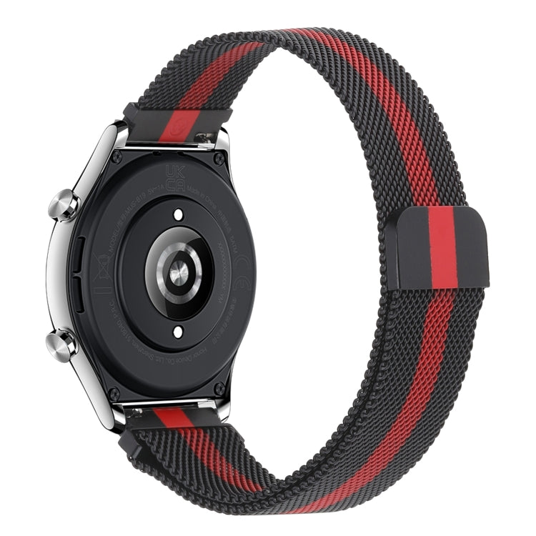 Milan chain metal watch band with black mesh and red stripe accents