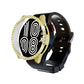 Gold diamond rhinestone watch case with black strap and round bezel cover