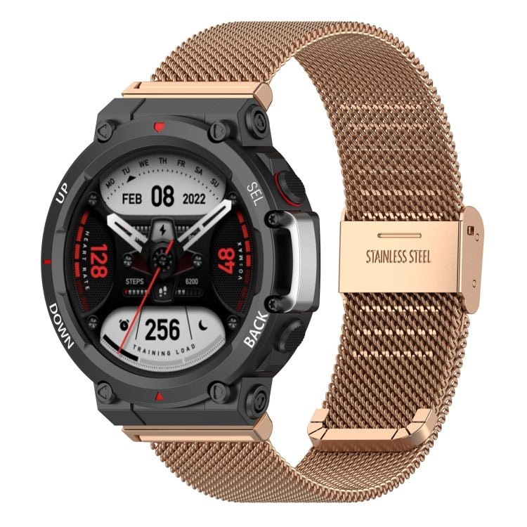For Huami Amazfit T-Rex 2 Snap-fit Stainless Steel Mesh Watch Band