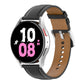 Black leather watch band with metal buckle and perforations for a secure fit