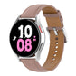 Light tan leather watch band with metal buckle and perforations for a secure fit