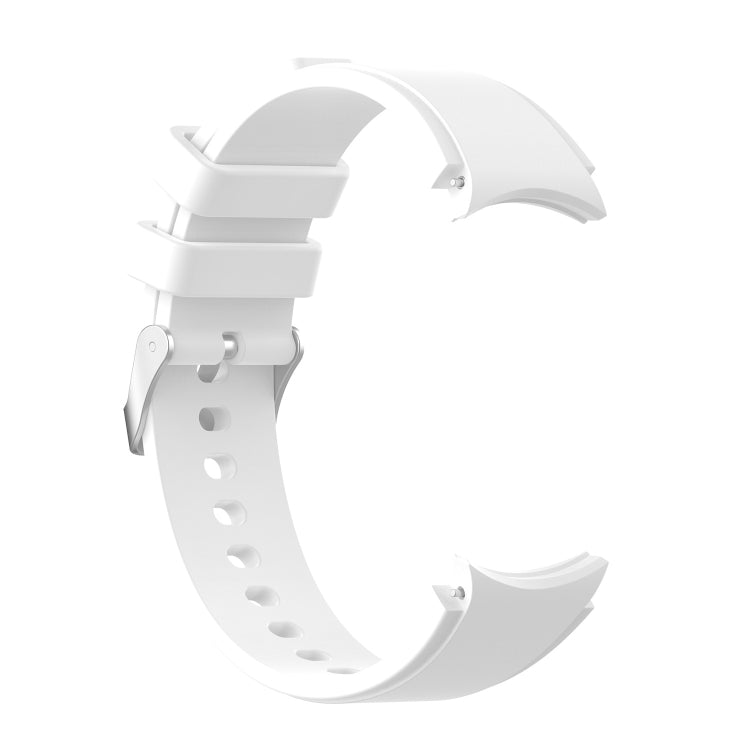 Silicone watch band in white with perforated strap and buckle clasp close-up